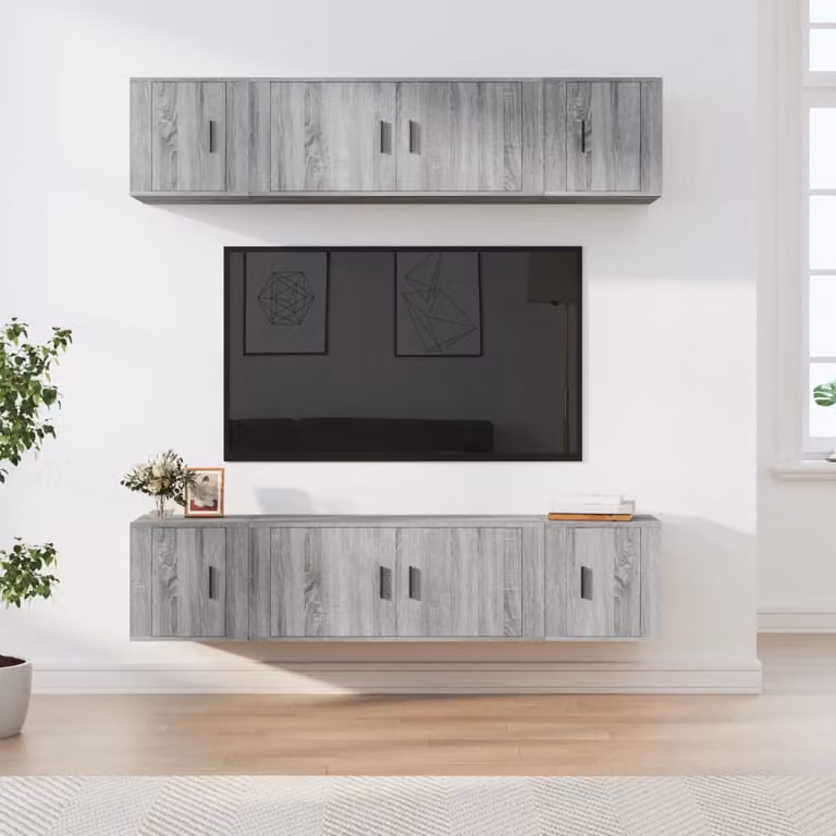 Set di mobili porta TV da parete vidaXL in legno e MDF, 6 pezzi, Grigio opaco