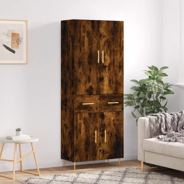 Credenza moderna vidaXL in rovere fumo con ante a battente e ripiani interni, L: 69,5 cm, P: 34 cm, H: 180 cm