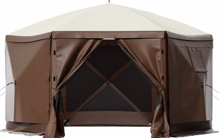 Tenda gazebo SucceBuy, 3 x 3 m, tettoia pop-up da campeggio a 6 lati con finestre a rete, borsa per il trasporto e picchetti portatili, grande tenda ombreggiante per campeggio all'aperto, prato, giardino