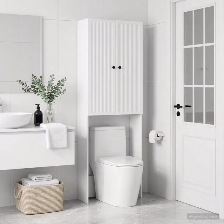 Mobiletto da bagno moderno vidaXL EDE bianco in legno ingegnerizzato e metallo, L: 66 cm, P: 25,5 cm, H: 190 cm