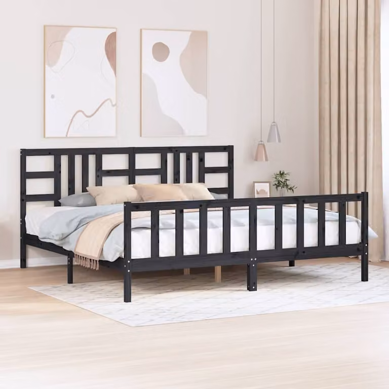 vidaXL Giroletto con Testiera in Legno Massello di Pino Nero 200x200 cm