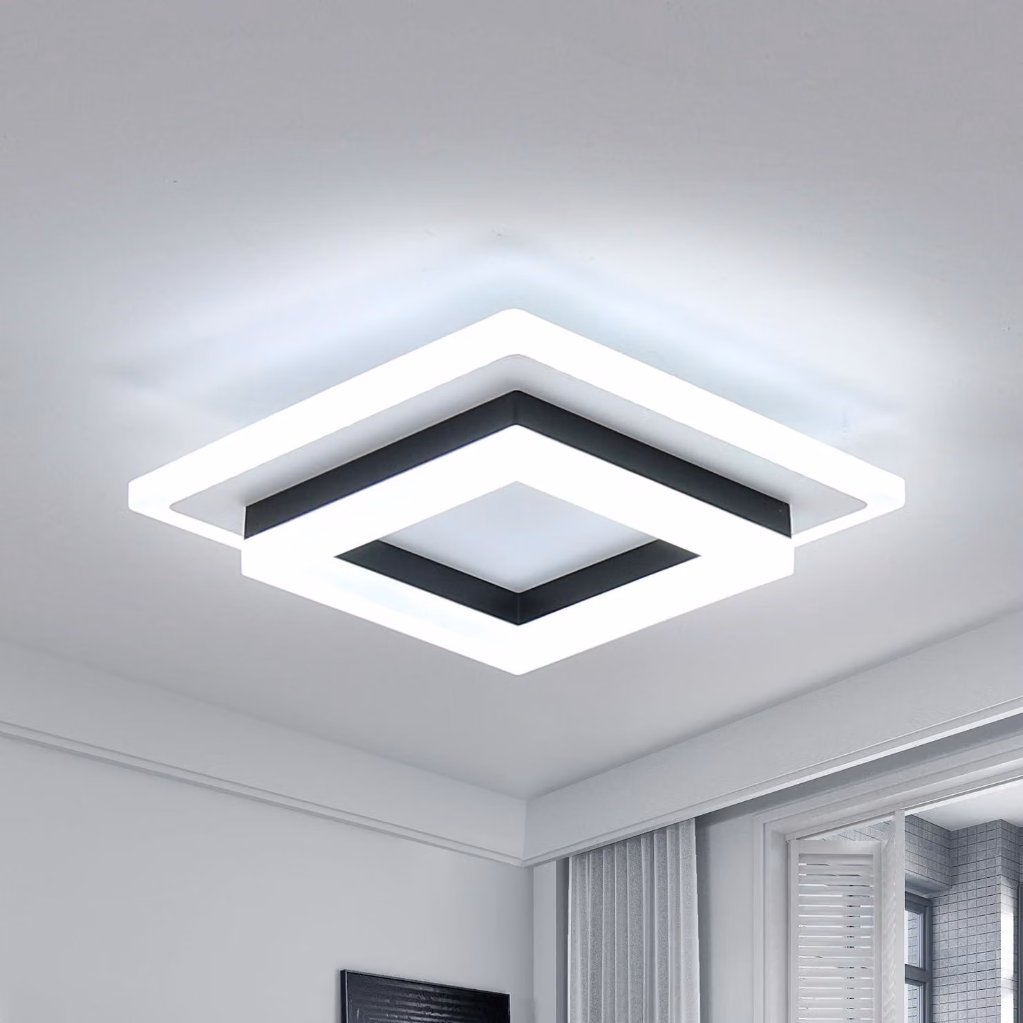 Pannello luminoso a LED, 24W, quadrato, in metallo/acrilico, 6500K, ideale per la camera da letto