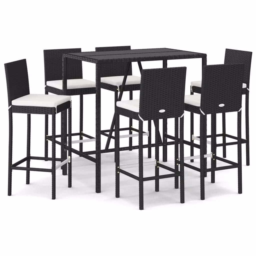 Set Bar da Giardino 7 pz con Cuscini in Polyrattan Nero