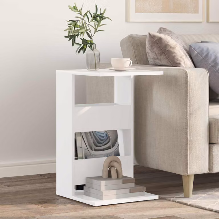 vidaXL Tavolo laterale moderno in legno MDF bianco L 40 cm x P 35 cm x H 60,5 cm