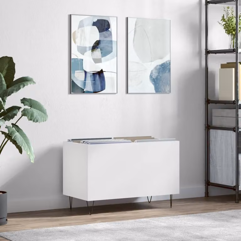 vidaXL Mobile Porta Dischi Bianco in Legno e Metallo, H 74,5 x L 38 x P 48 cm