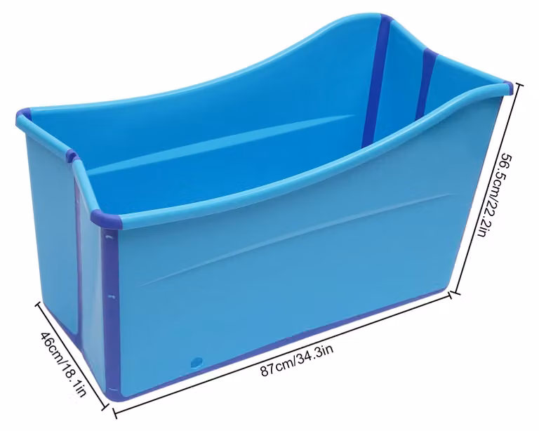 Vasca da bagno pieghevole portatile, design spazioso, sistema di scarico pratico, colore blu