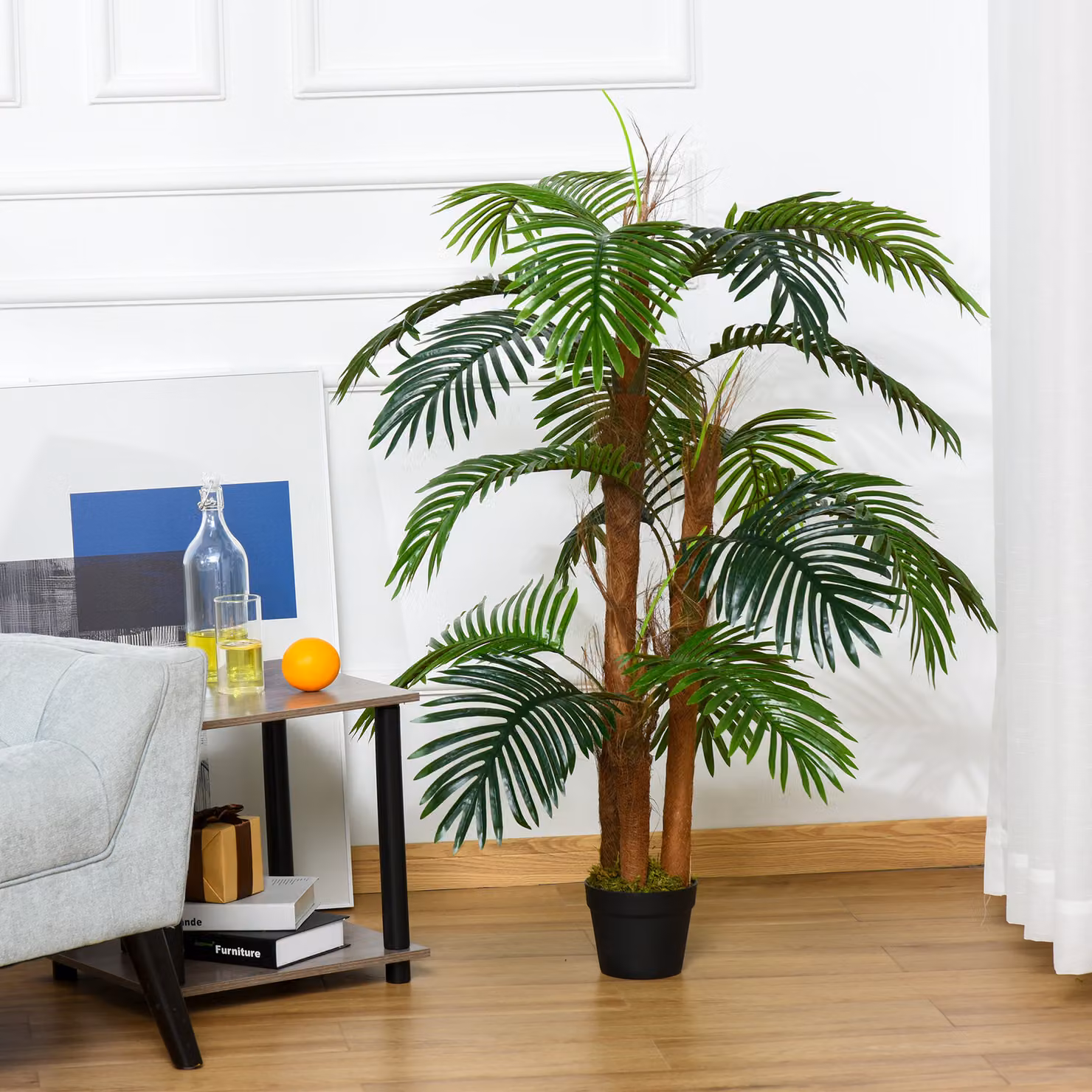 Albero di Palma Artificiale Outsunny Verde con Vaso, Altezza: 120 cm – 2