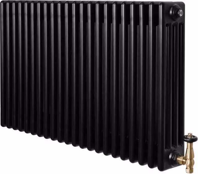 Radiatore Tradizionale 4 Colonne Orizzontale Riscaldamento Nero & Valvole 600x1010 mm