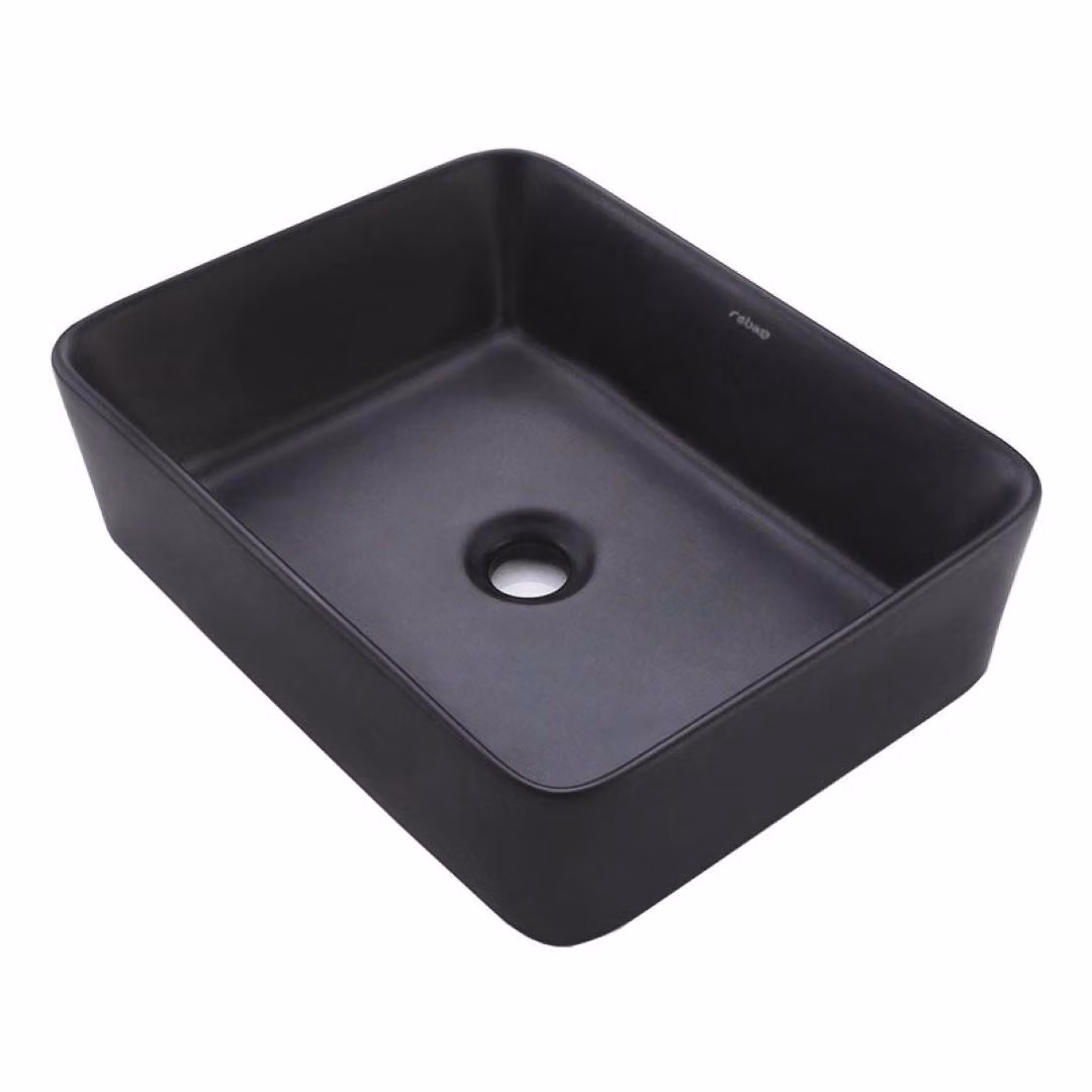 Lavabo da appoggio in Vetroceramica opaca nera 48x36