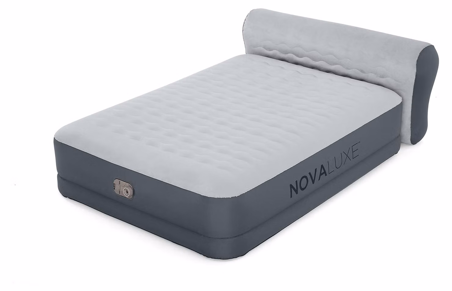 Letto gonfiabile matrimoniale con pompa elettrica, cuscino, struttura a trave "I" e rivestimento in PVC, colore grigio