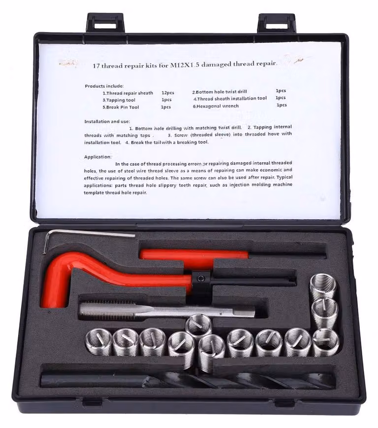Kit di riparazione filettature, 17 pezzi - Inserti Helicoil - Set di accessori per riparazioni - Professionale/Amatoriale - Alta qualità - Soluzioni rapide - Set di filettature