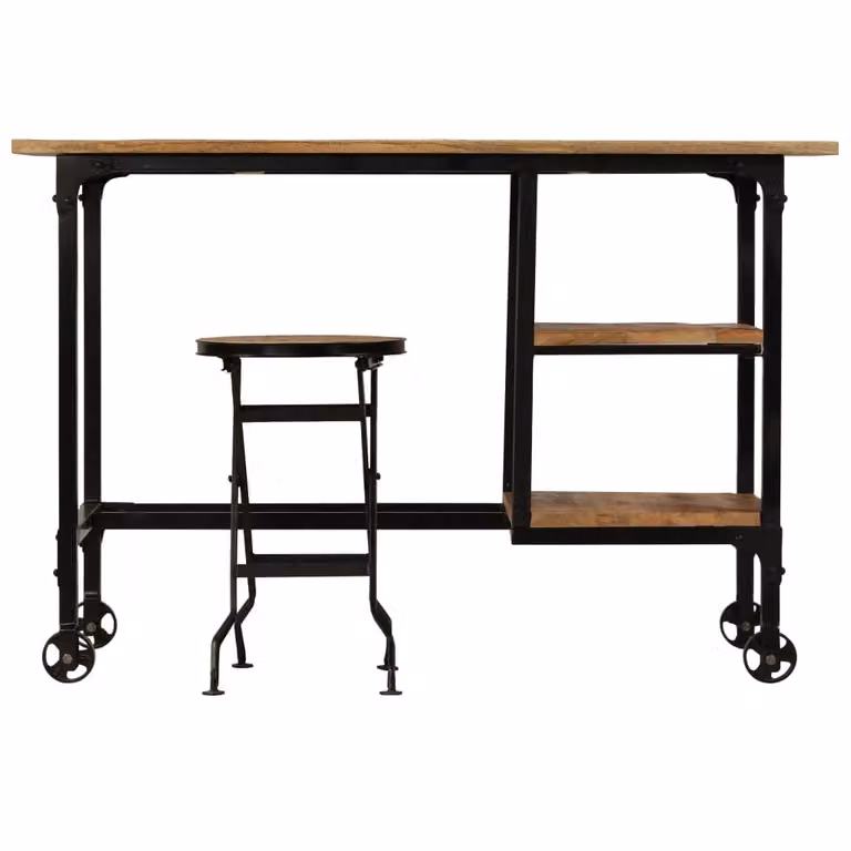 Scrivania con sgabello pieghevole in legno massiccio di mango 115x50x76 cm