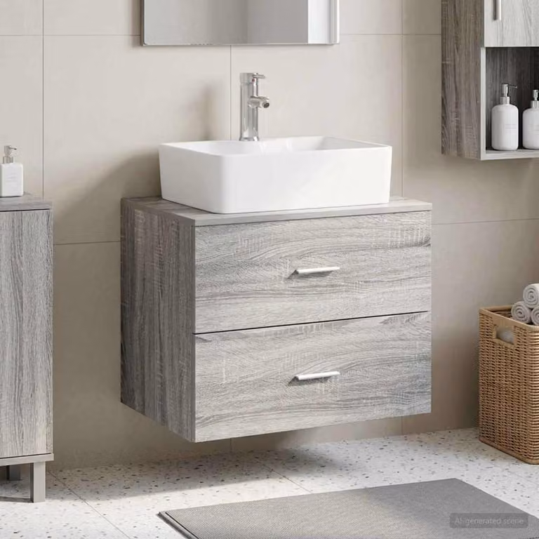 Mobile da bagno sospeso vidaXL in stile minimalista, colore grigio e argento, L: 62,5 cm, P: 44,5 cm, H: 50 cm