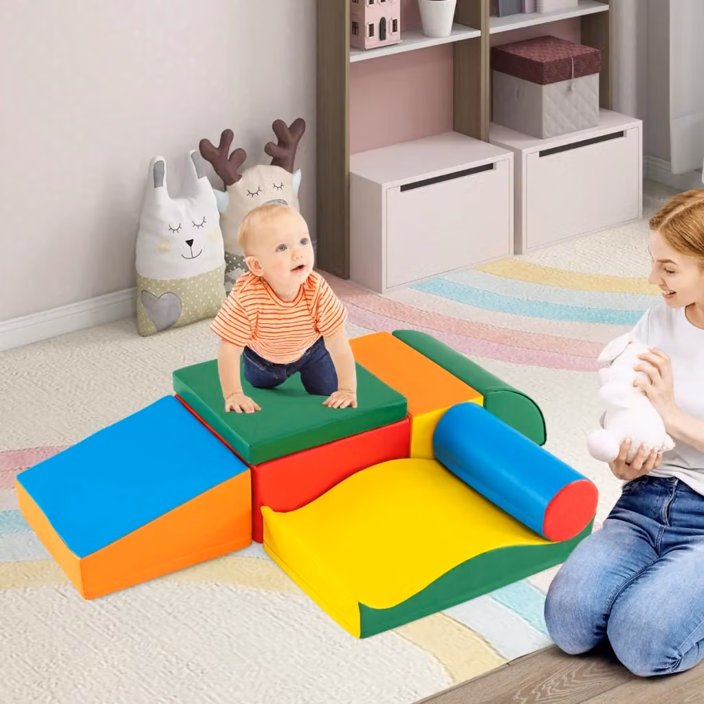 Set di 7 blocchi giganti in schiuma multicolore Design Mania per gioco motorio e cognitivo, lavabili e impilabili – 2