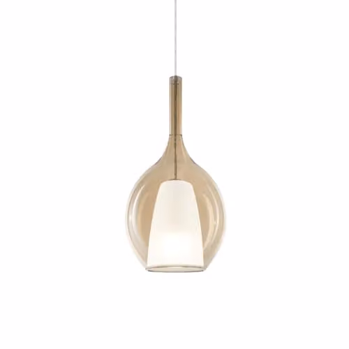 Sospensione Contemporanea Vetro Ambra Bianco E Cromo 1 Luce E27 H36Cm