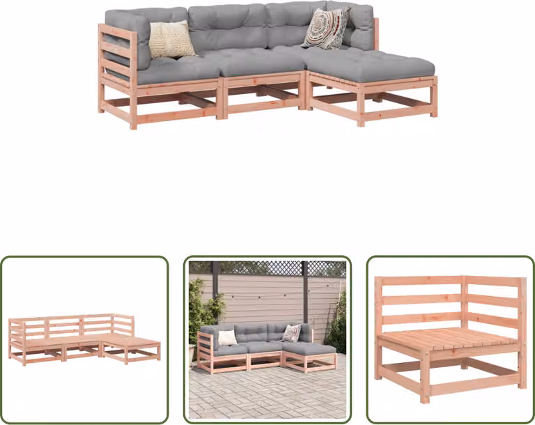 The Living Store Set di divani da giardino 4 pezzi in legno massiccio di abete Douglas