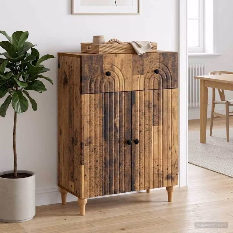 Credenza moderna vidaXL in legno ingegnerizzato e metallo, colore marrone, L: 66 cm, P: 34,5 cm, H: 90 cm