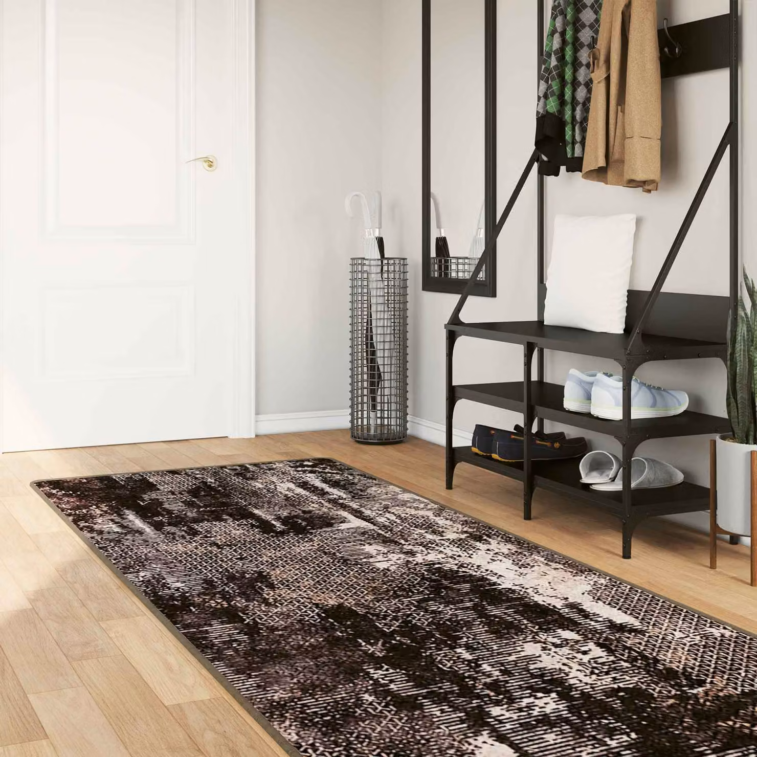 Tappeto Runner vidaXL MARSA Nero, Design Astratto Moderno, Lavabile e Antiscivolo, L 100 x P 250 cm, in Poliestere