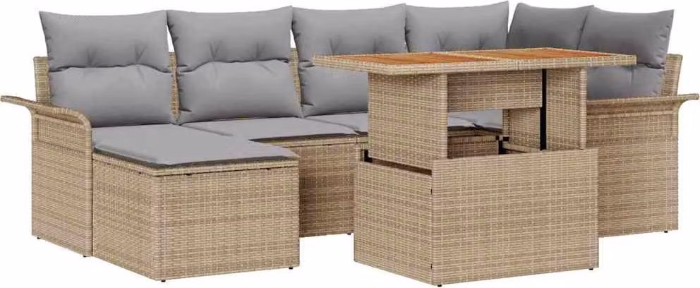 Set Divano da Giardino 7 pcs Beige Poly Rattan