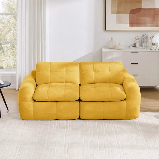 Divano 2 posti velluto giallo imbottito ¨C Minimal ¨C 148x82x85cm