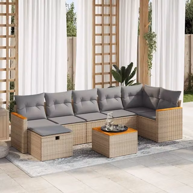 Set Divano da Giardino 8 pz con Cuscini Beige in Polyrattan 3325937