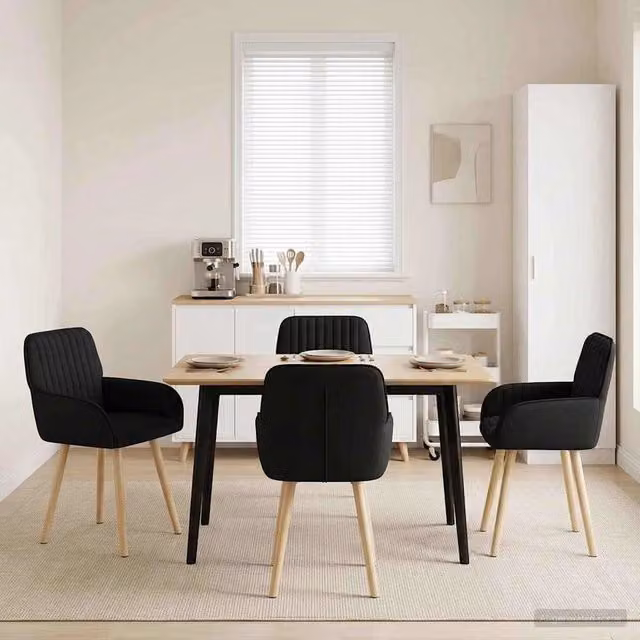 Set di 4 sedie da pranzo moderne vidaXL in tessuto nero e legno, L: 56,5 cm, P: 50 cm, H: 87,5 cm – 1