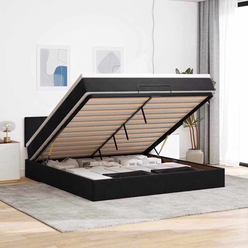 Struttura Letto con Materasso e Base Contenitore vidaXL in Velluto Nero L: 180 cm, P: 200 cm, H: 88 cm – 1