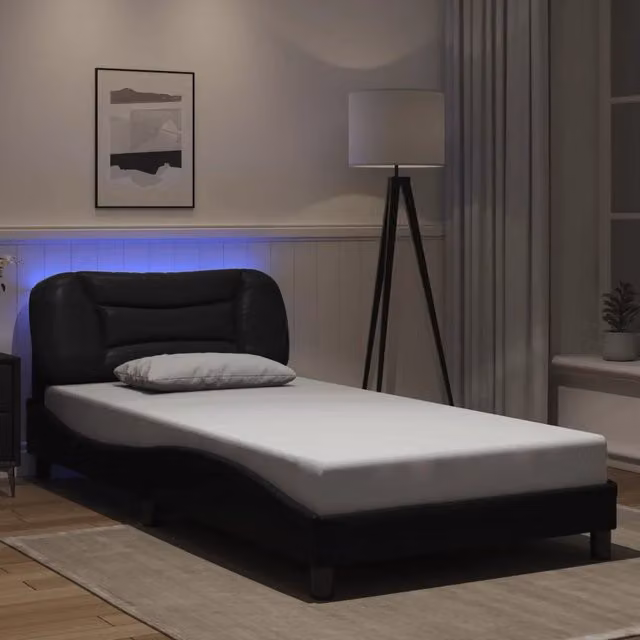 Giroletto con LED senza Materasso-Struttura Letto Hvar Nero 100x200 cm