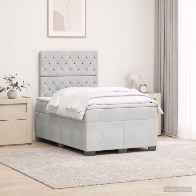Letto box spring vidaXL in tessuto grigio con materasso a molle pocket L/P: 120 x 200 cm