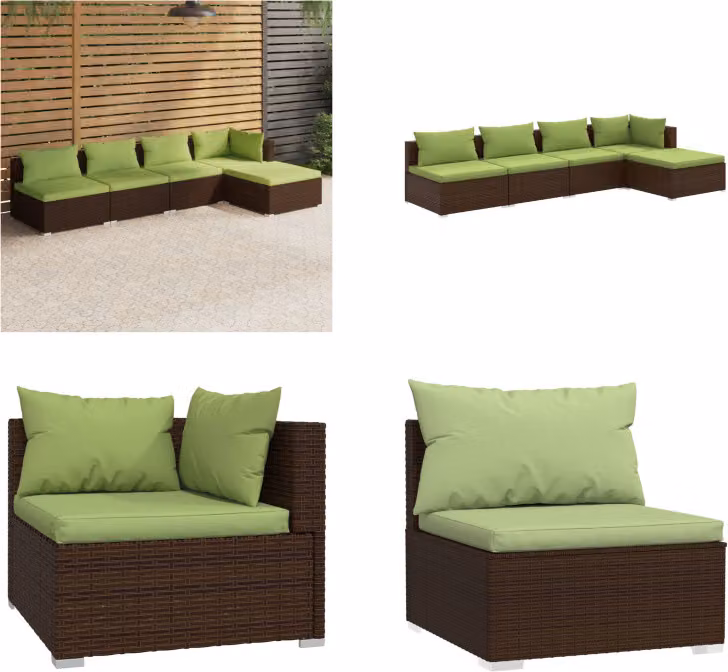 vidaXL set salotto da giardino 5 pezzi con cuscini in rattan marrone - set salotto da giardino - set salotto da giardino - set salotto da patio - set divano da giardino