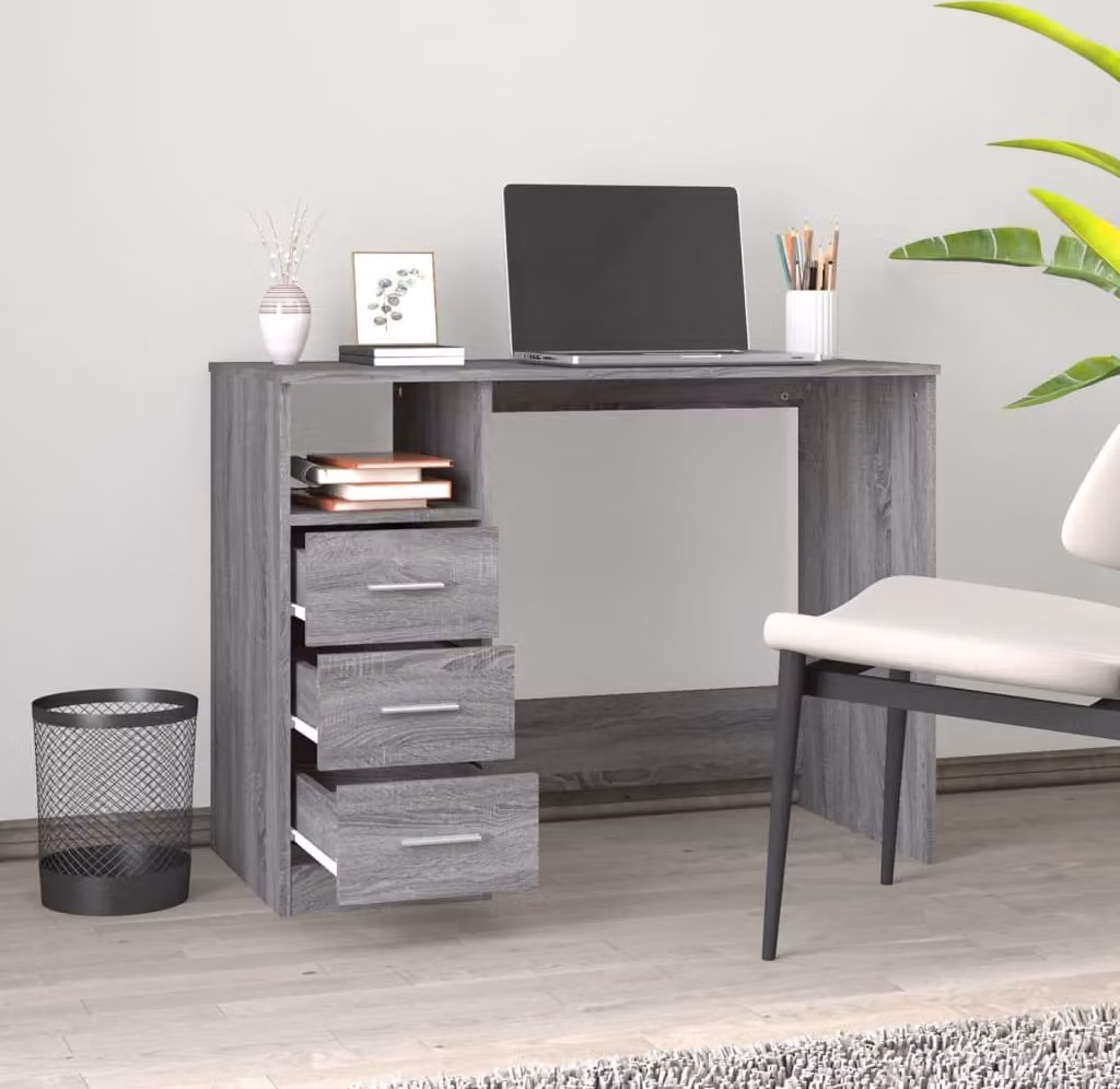 The Living Store Scrivania con cassetti Grey Sonoma 102x50x76 cm