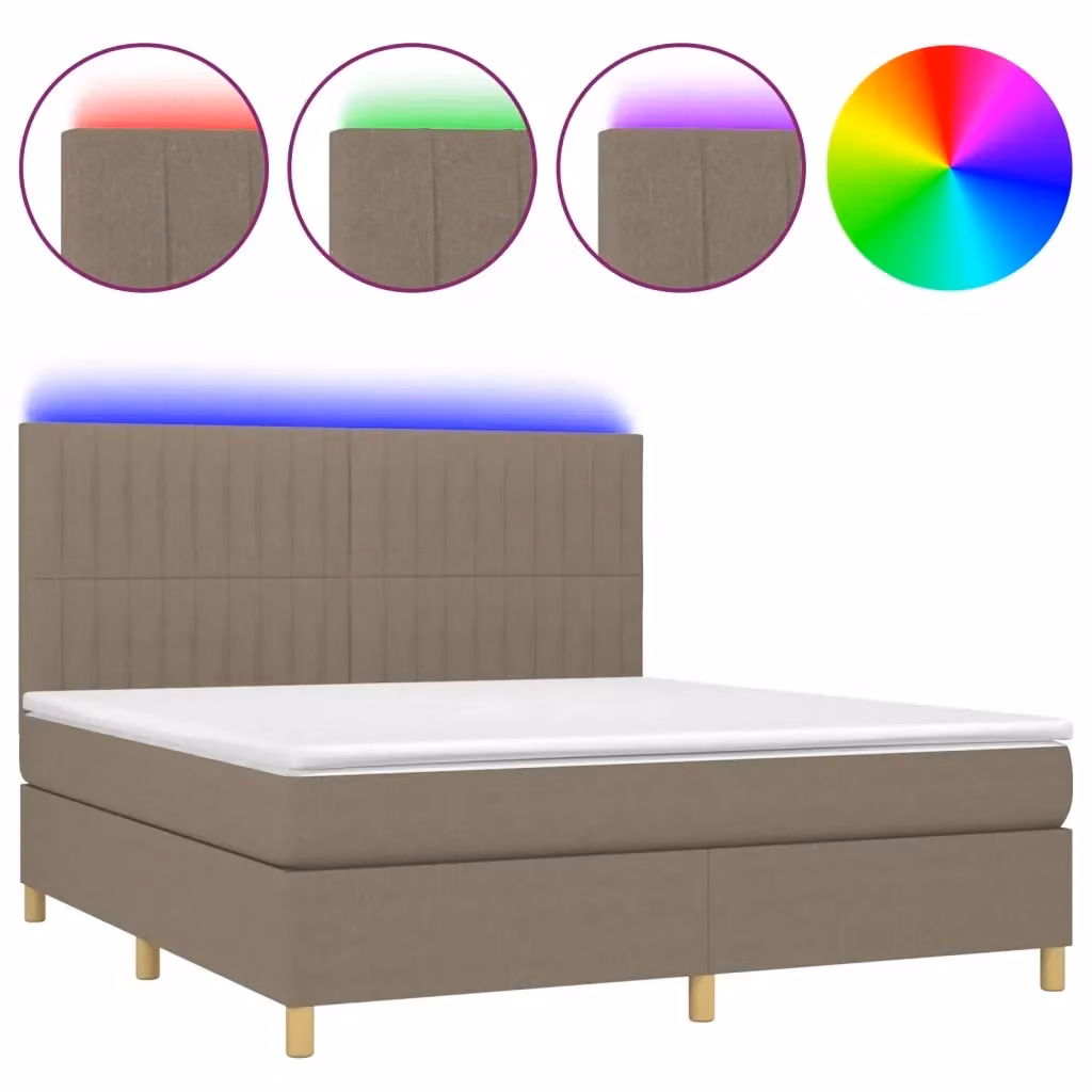 Letto a Molle con Materasso e LED vidaXL in Tessuto Tortora L: 180 cm, P: 200 cm, H: 128 cm – 2