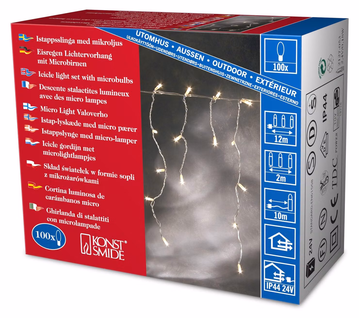 Tenda luminosa con 100 lampadine trasparenti, effetto "pioggia di ghiaccio", grado di protezione IP44