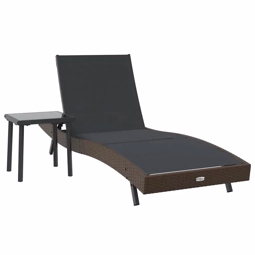 Set di 2 lettini da sole vidaXL in polyrattan nero e marrone con poggiatesta regolabile e vassoio laterale per giardino e terrazza – 2