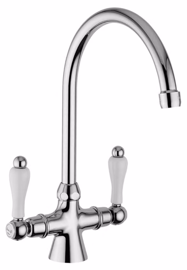 Miscelatore per lavello in stile Art Nouveau, marca Casa Padrino, design retrò, due manopole, colore argento/bianco, altezza 30,5 cm