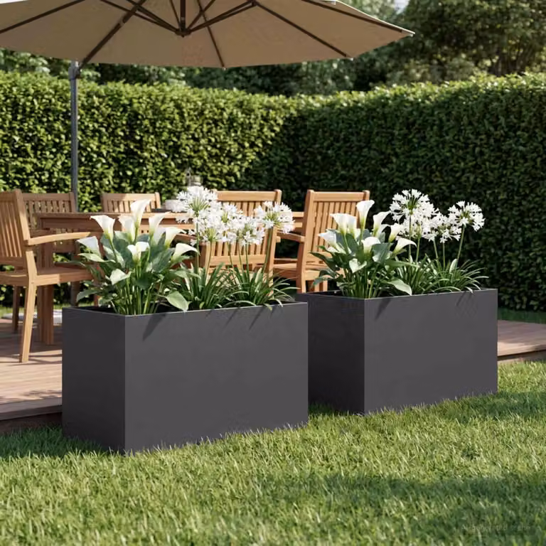 Set di 2 vasi da giardino vidaXL in metallo, colori nero e antracite, H x L x P: 50 x 40 x 40 cm