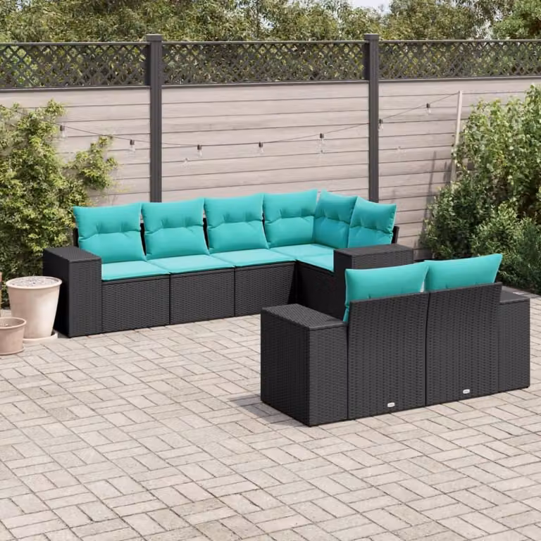 Maison Exclusive - Set di 7 mobili da giardino con cuscini, polyrattan nero