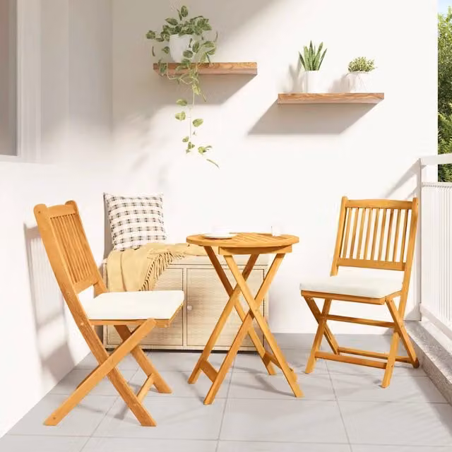 Set Bistro da Giardino vidaXL in Legno di Acacia Massello Marrone 3 Pezzi – 1