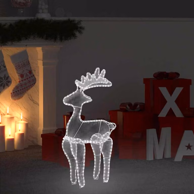 vidaXL Decorazione Natalizia Renna in Rete Bianca con 306 LED L/P/H: 60 x 24 x 89 cm