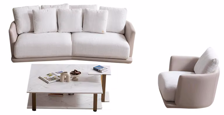 Luxuriöses Weißes Sofa-Set Moderner 3-Sitzer Relaxsessel Couchtisch