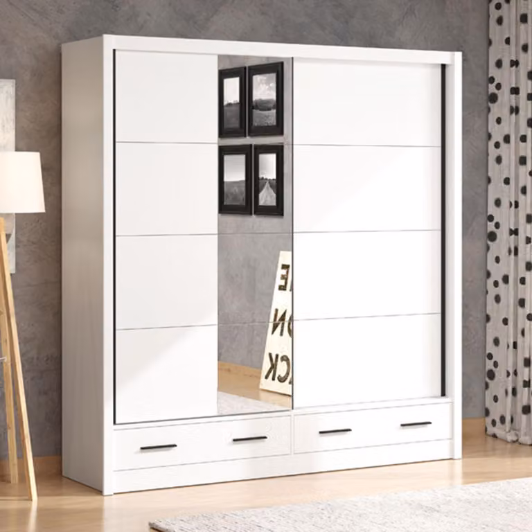 Copala - Guardaroba 2 Ante, 205x216h cm Bianco Opaco, 4 Ripiani