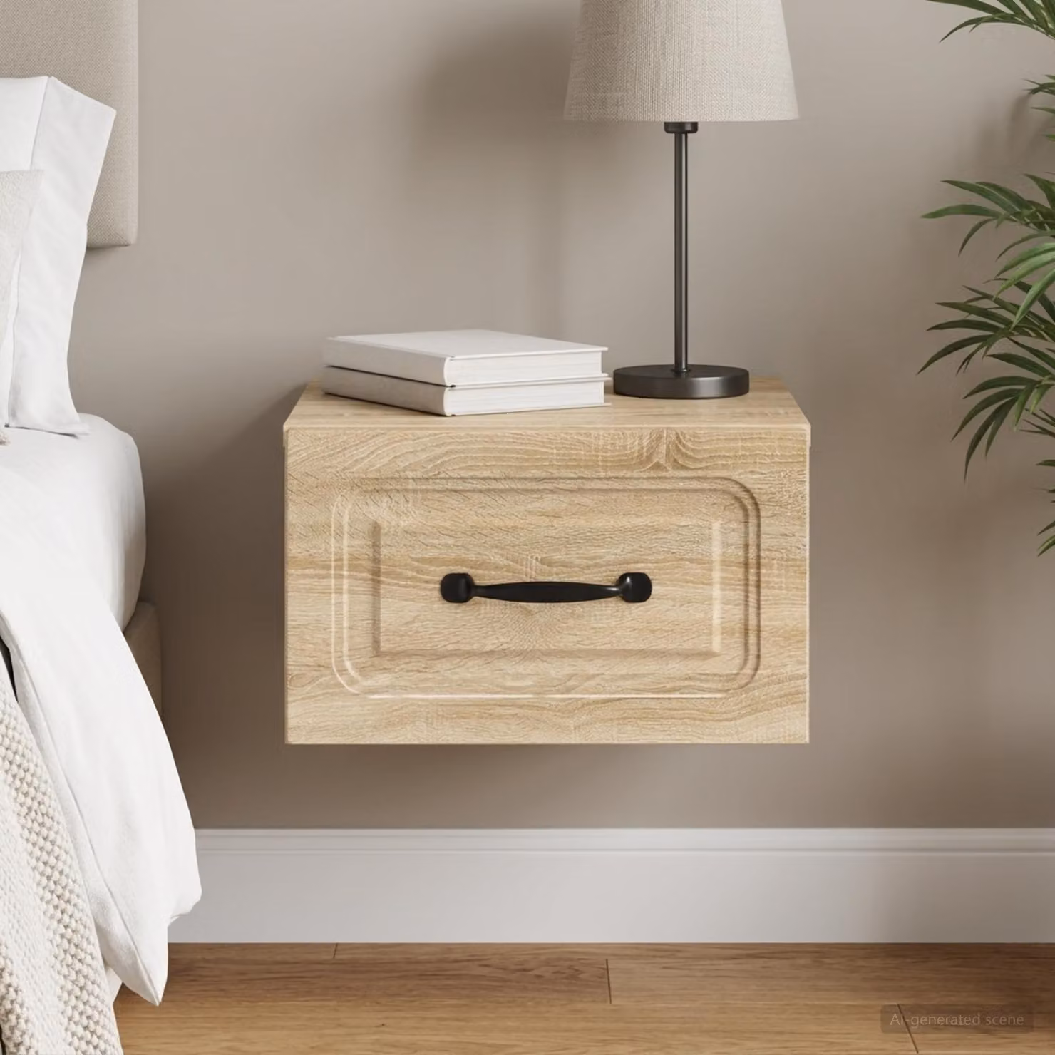 vidaXL Mobiletto da notte sospeso moderno in MDF color marrone beige L: 34,5 cm, P: 33 cm, H: 20 cm