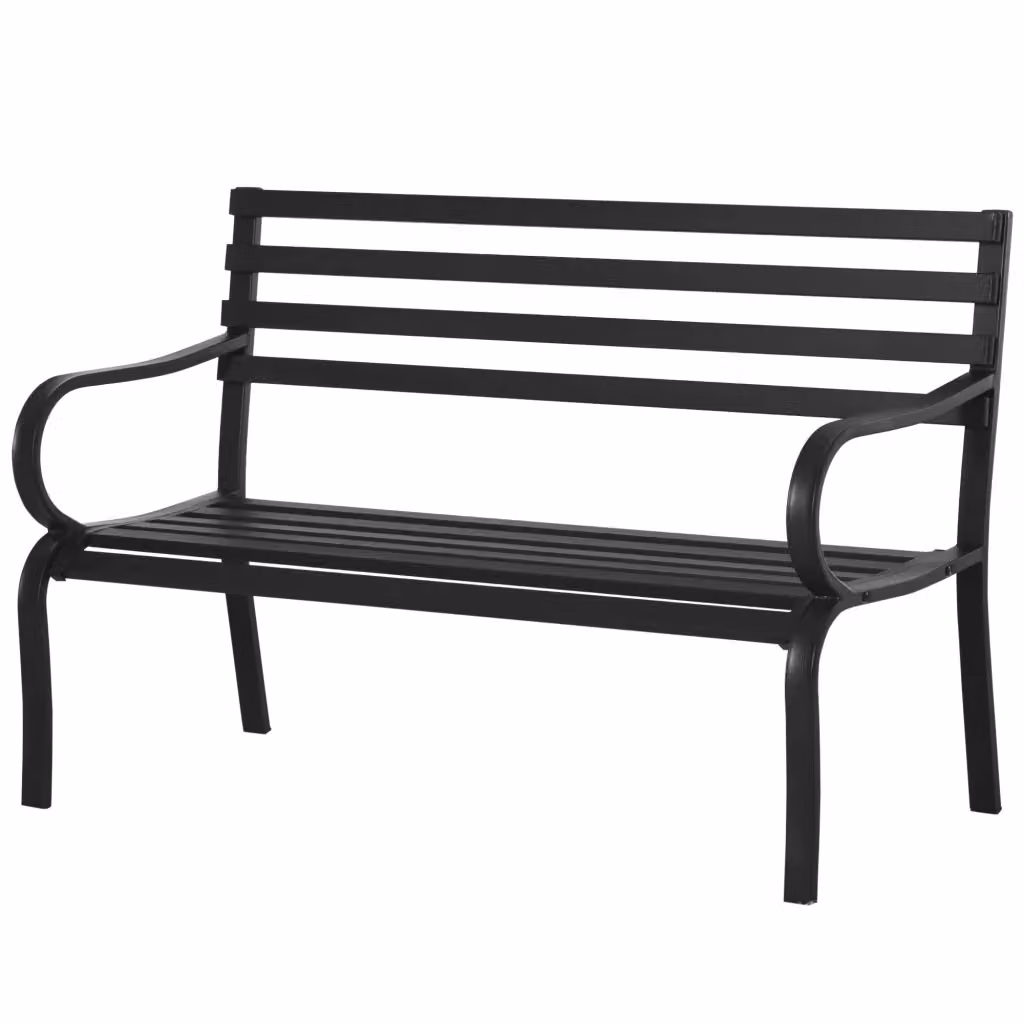 Panchina da esterno Minimal a 2 posti in metallo nero con braccioli L/P/H: 127 x 58 x 82 cm – 2