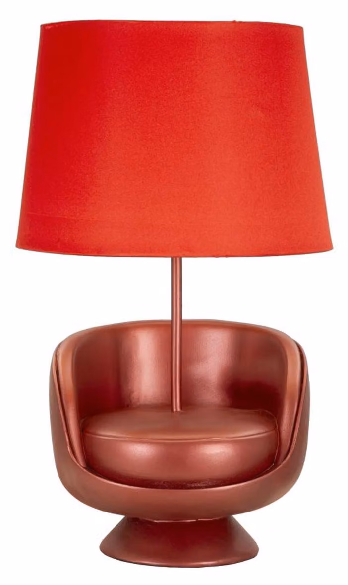 Lampada da comodino Midcentury Rossa in resina con paralume in tessuto