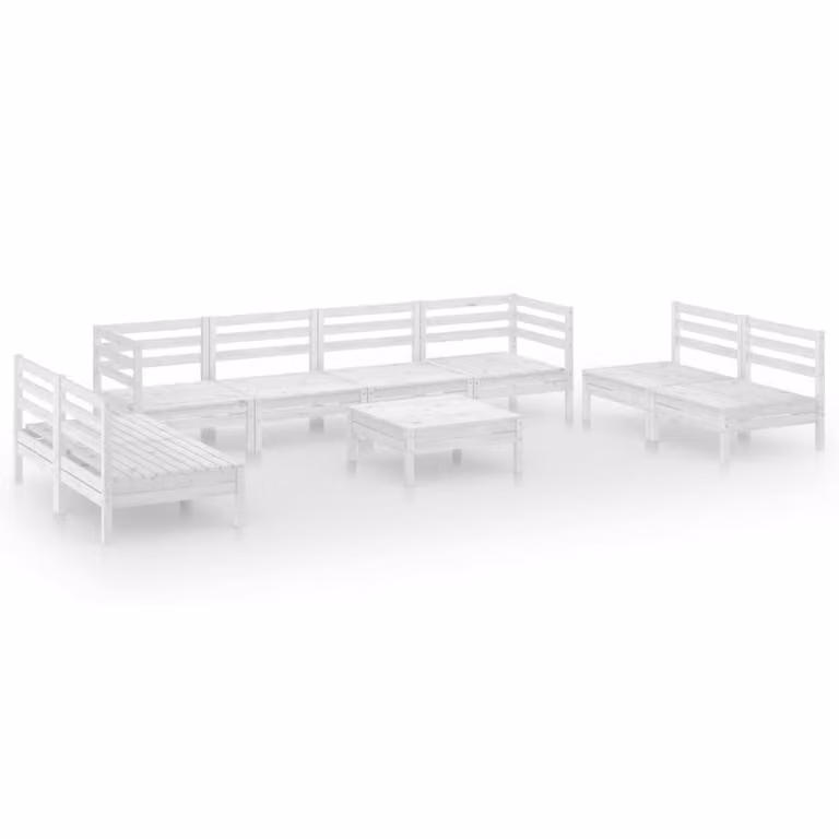 Set Divani da Giardino 9 pz Bianco in Legno Massello di Pino