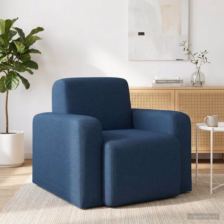 Poltrona moderna vidaXL in tessuto blu con braccioli per soggiorno e camera da letto