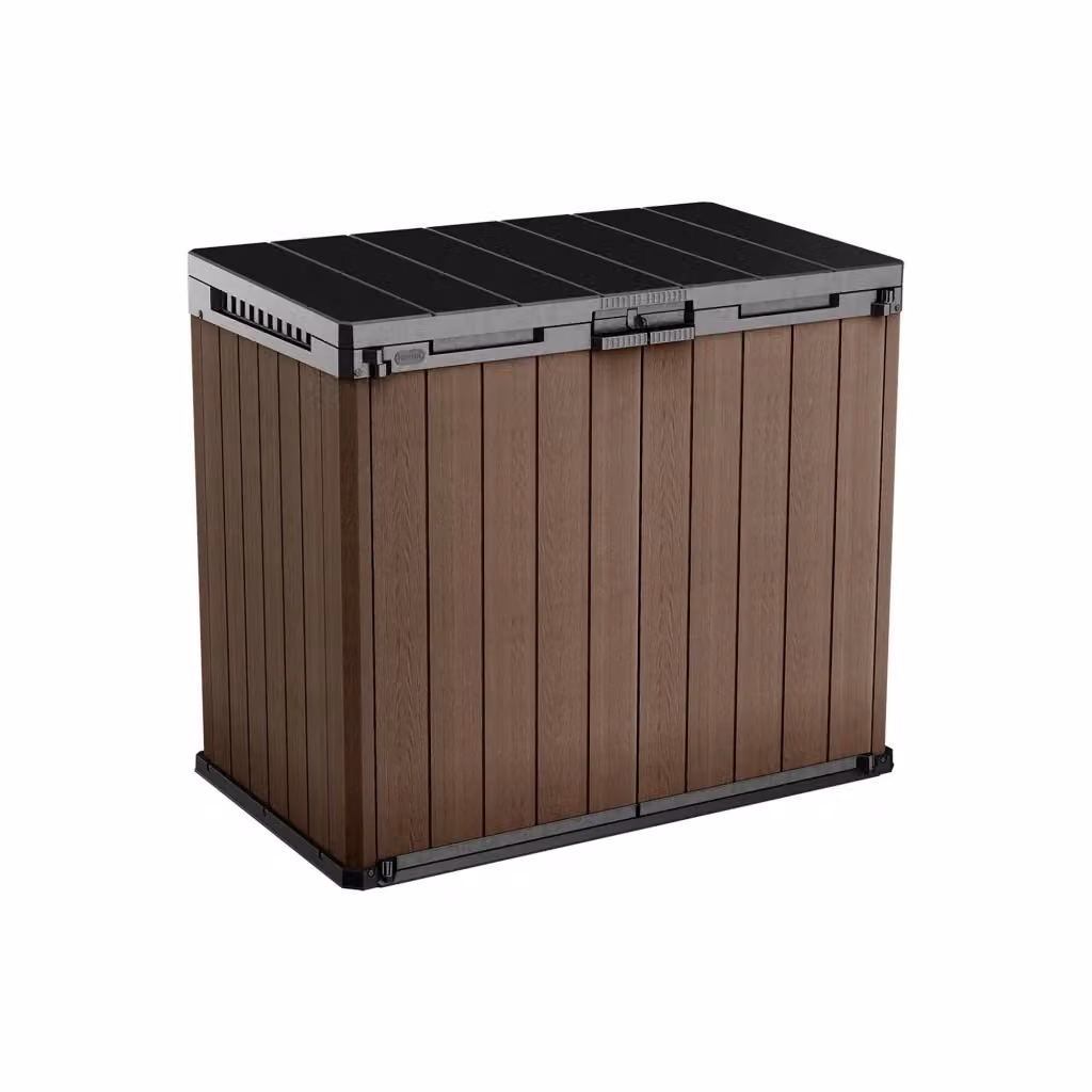Armadio da esterno Napanee DMORA marrone in plastica con serratura per giardino, balcone o garage, L: 140 cm, P: 80 cm, H: 120 cm – 2