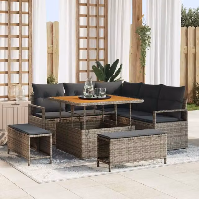Set Divano da Giardino vidaXL 8 Pezzi Grigio con Cuscini e Tavolino da Caffè
