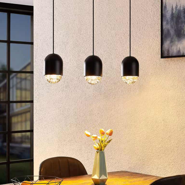 Lampada a sospensione Amielle Lucande, dimmerabile, Nero, Soggiorno / Sala da pranzo, Metallo, Moderno, Lampada a sospensione