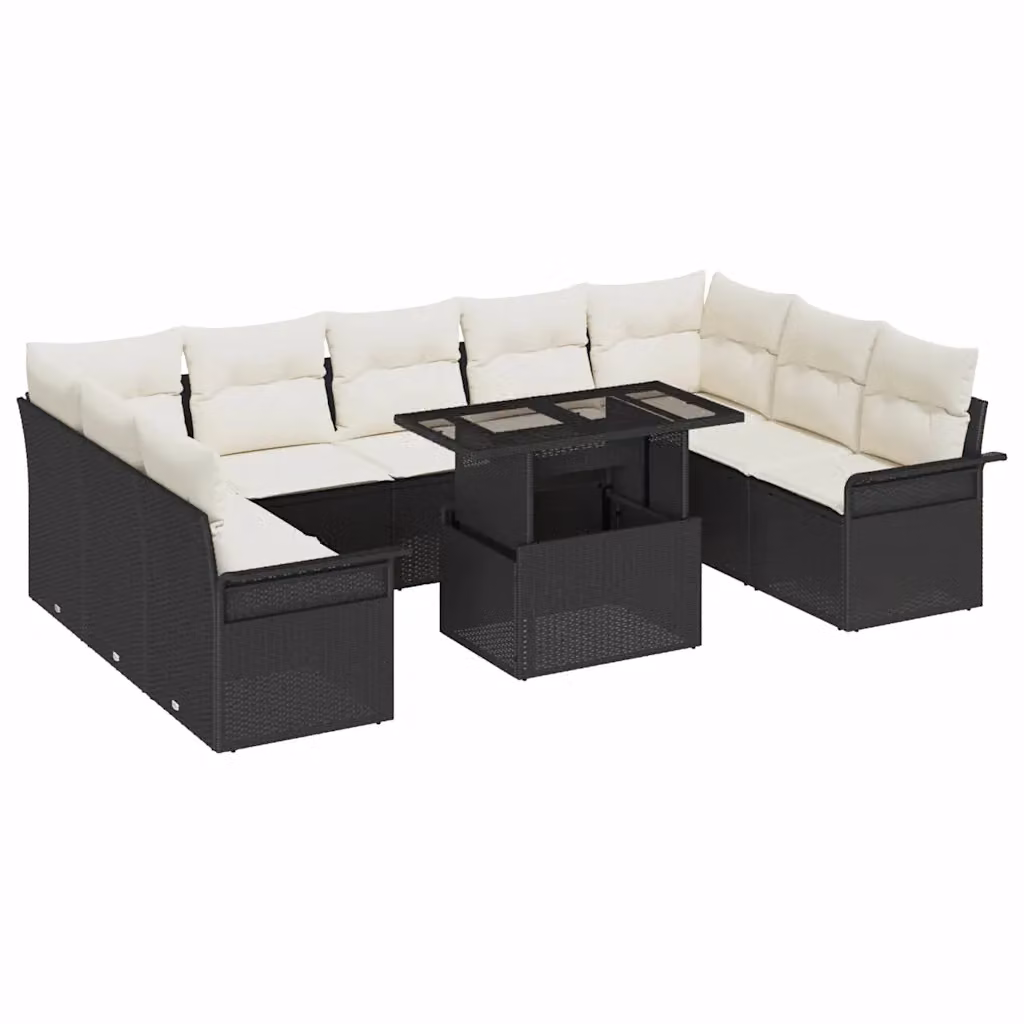 Set Divano da Giardino a Forma a U vidaXL con Tavolino e Cuscini, Struttura in Acciaio Verniciato e Rattan Nero – 1